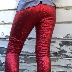 Red sequined pants